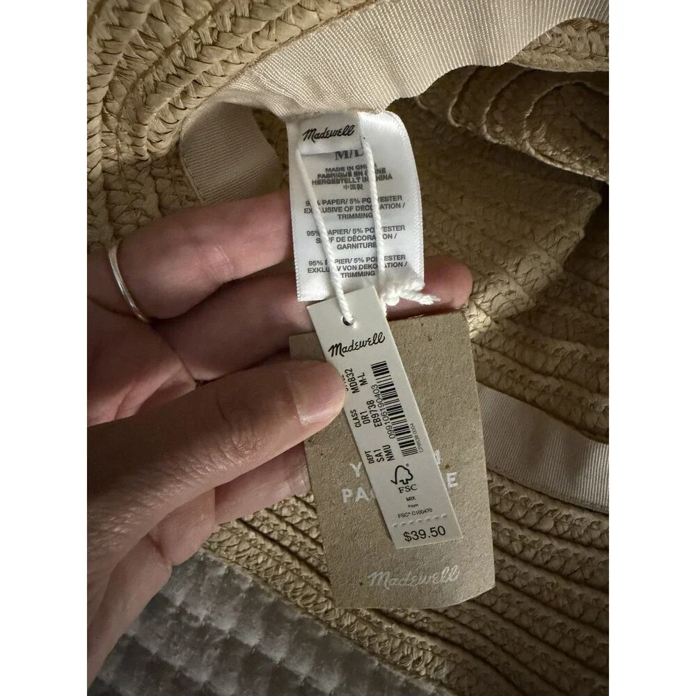 Madewell Straw Sun Hat Package NWT M/L Natural Color Coastal Style